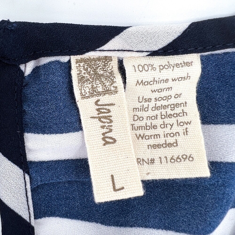 Japna Shirt Womens Large Navy White Striped Blouse Short Sleeve Pocket - Picture 3 of 8